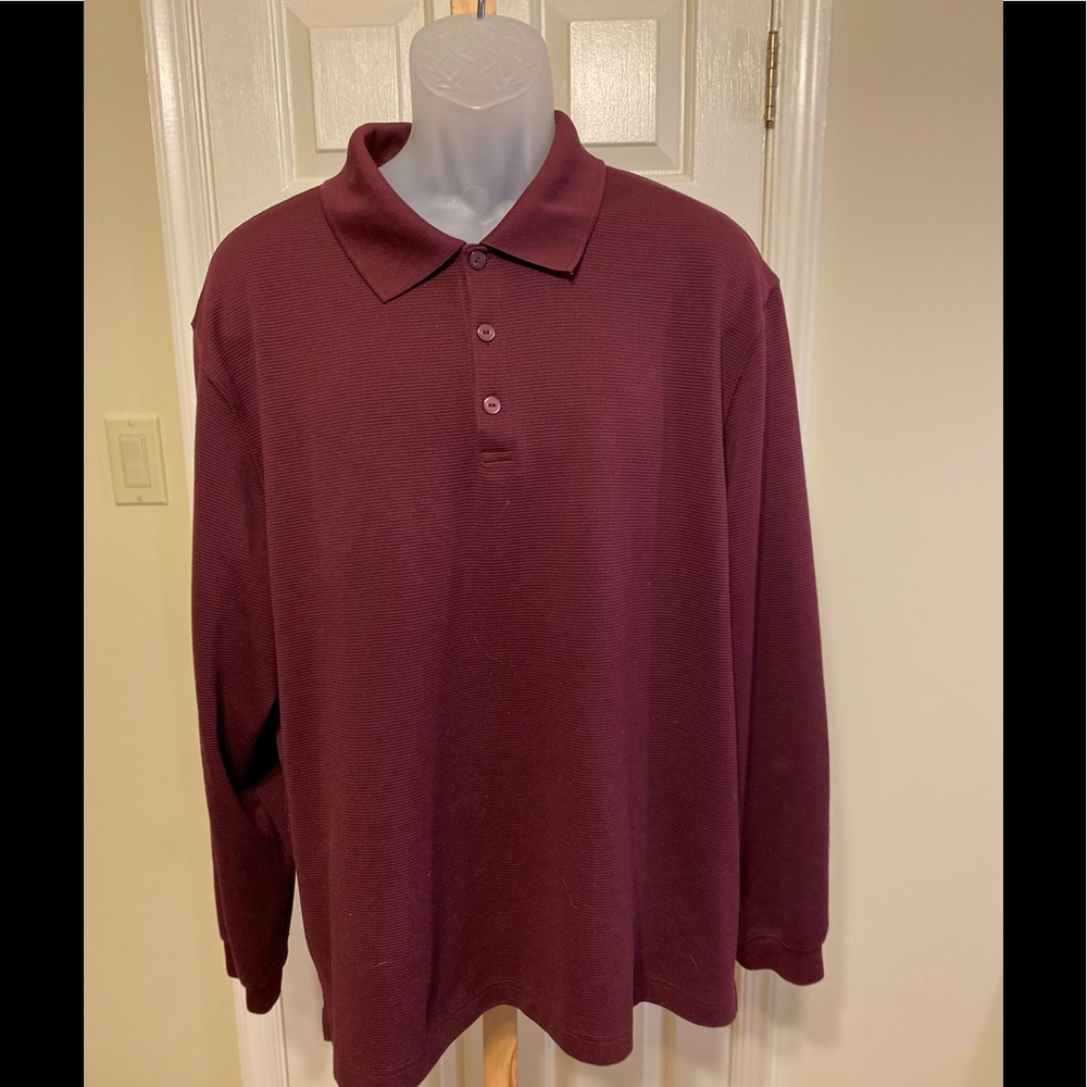 Haggar - Mens long sleeve wine color pullover polo shirt, Size: XXL